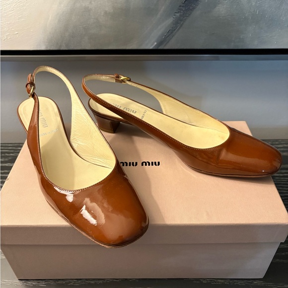 Miu Miu Tan Leather Slingback Heels - Picture 3 of 5